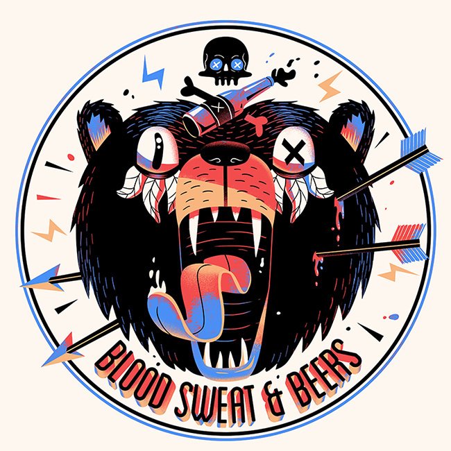 bear, beer, illustration, skull, arrow, tounge