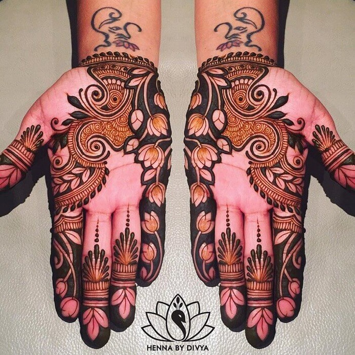 Shaded Gangaur Mehndi Design with Light and Heavy Strokes