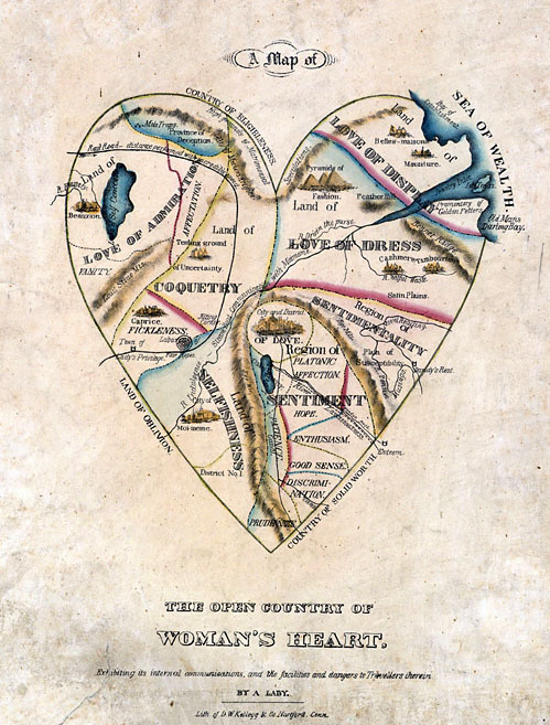 19th Century Map of a Woman's Heart on this isn't happiness #heart #woman #map #cartography #illustration #vintage