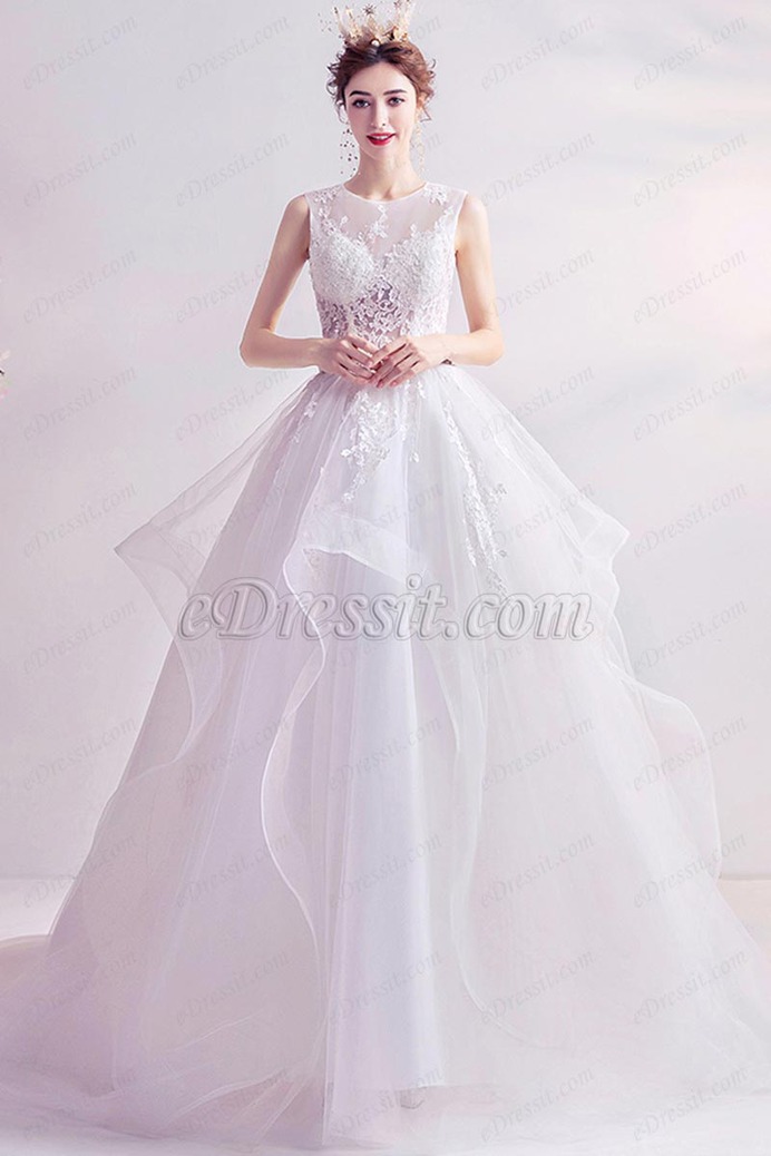 eDressit Sexy White Lace Layer Tulle Long Wedding Bridal Dress (36227007)