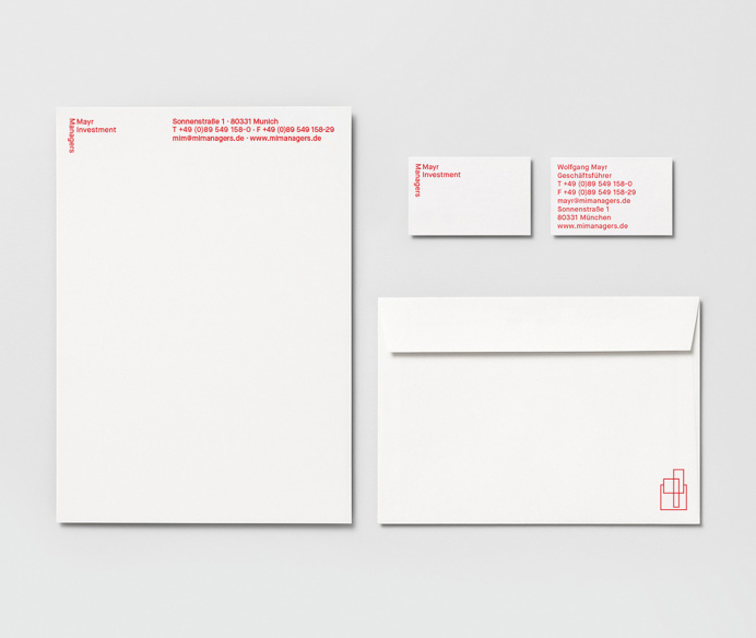 Mayr investment managers by moby digg münchen design branding corporate identity mindsparkle mag red munich stationery business card flag p