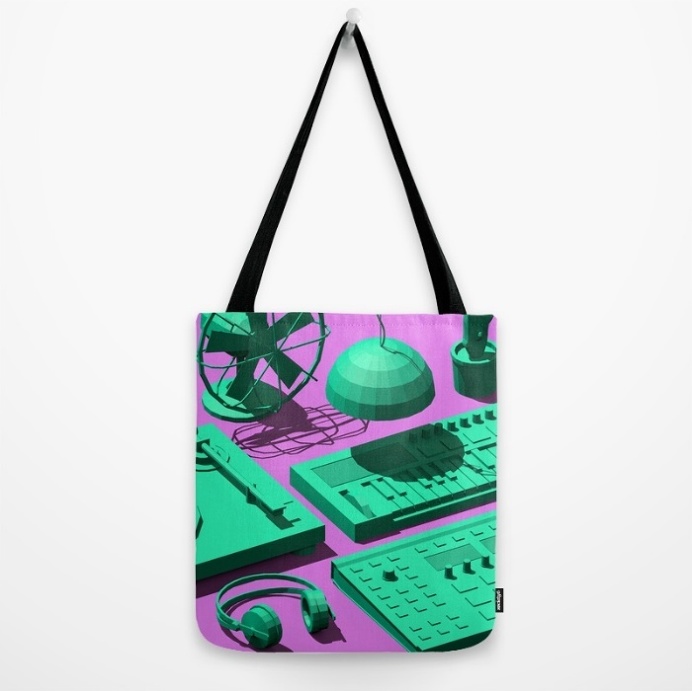 Low Poly Objects Tote Bag at Søciety6 #3d #cgi #cg #cinema4d #render #studio #turntable #fan #cactus #synthesizer #music #dj #pendant #head