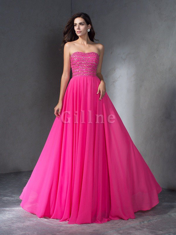 Abito da Sera in Chiffon Lunghi con Perline Cuore Senza Maniche