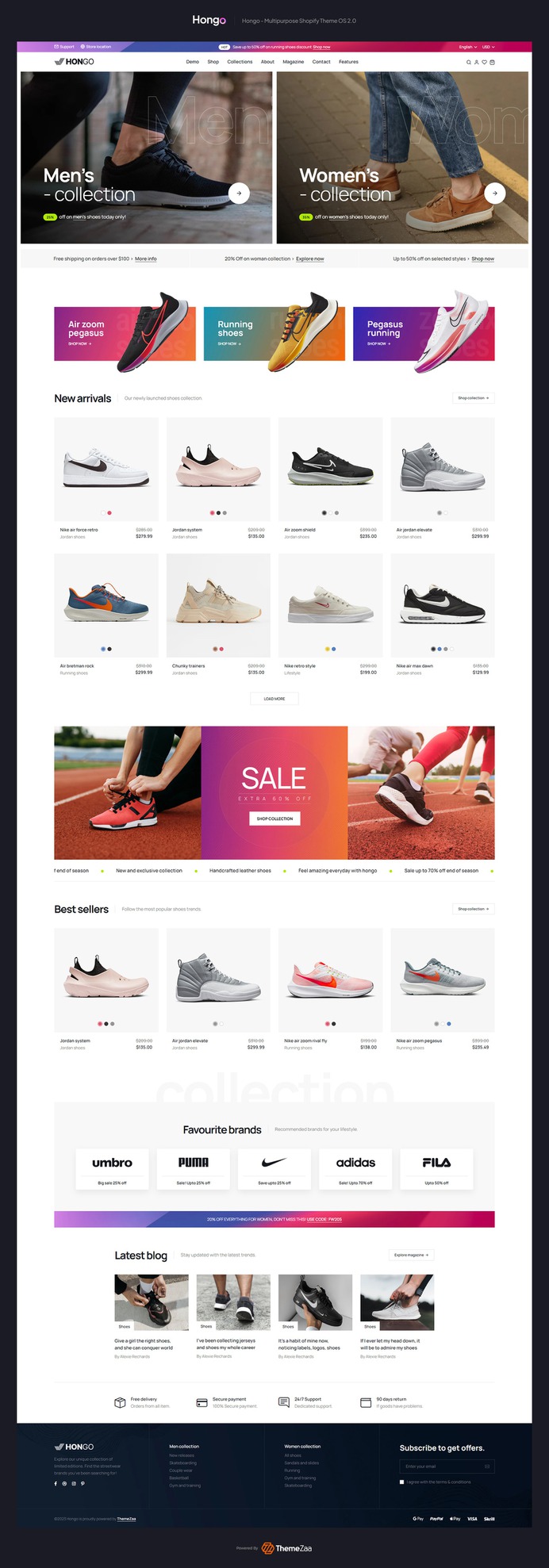 #Hongo is a premium #Shopify #theme for online stores selling #shoes and #sportswear. This cutting-edge shoe store demo offers a range of modern features and customizable options to help you create a professional web presence that perfectly reflects your brand. With its responsive design and pixel-perfect layout, Hongo performs flawlessly on any device, ensuring that your customers always have a great shopping experience.