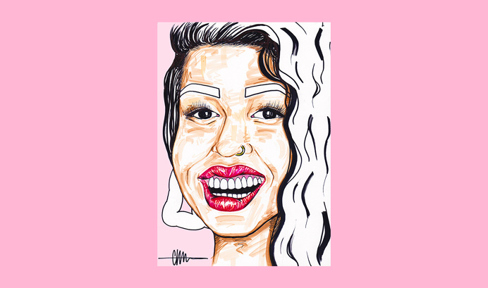 Beatriz for 'Birthday Special' series by Chiamaka Ojechi #illustration #pastels #babypink #palepink #redlips #smile #markers #promarkers