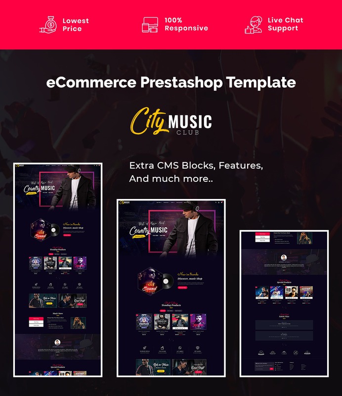 #City #Music - #Instrument & Club - #Prestashop #Responsive #Theme | #TemplateTrip #eCommerce #Website #Design #Template