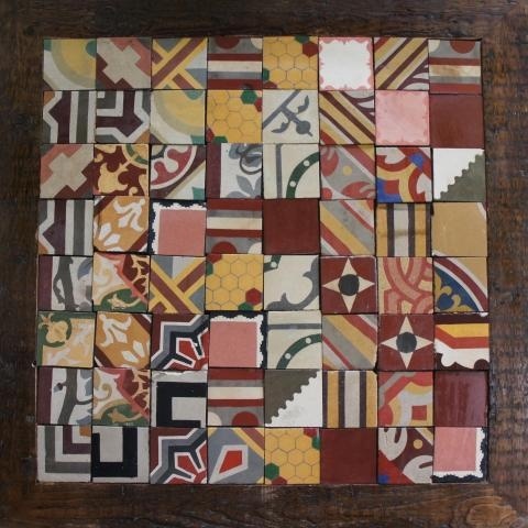 Mosaic od assorted reclaimed tiles