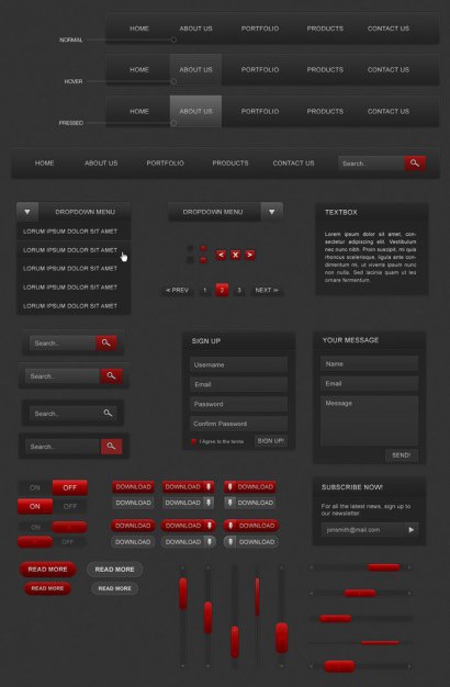 Dark ui elements in psd Free Psd. See more inspiration related to Box, Button, Web, Text, Text box, Elements, Search, Ui, Psd, Dark, Web elements, Web button, Material, Navigation, Theme, Registration, Close, Search box, Download button, Push, Vertical, Scrollbar, Push button, Pagination, Close button and Web material on Freepik.