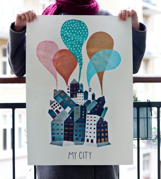 Michelle Carlslund Illustration My city Poster #urban #nordic #city #my #town #danish #chimney #illustration #colorful #scandinavian #poster #houses #light #party