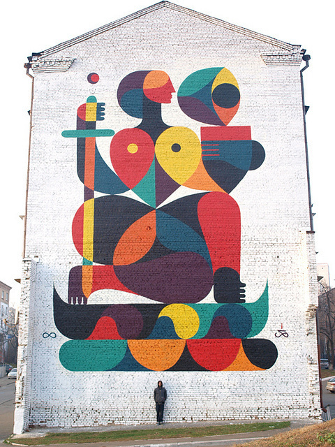 WOMAN ON BOAT Acrylic and spray on wall. ... | Street Art / Graf... #geometric