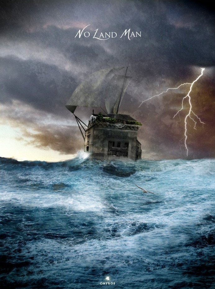 NO LAND MAN #ocean #photo #float #foam #photography #lightning #manipulation #sea #ship #storm #surreal #collage #waves