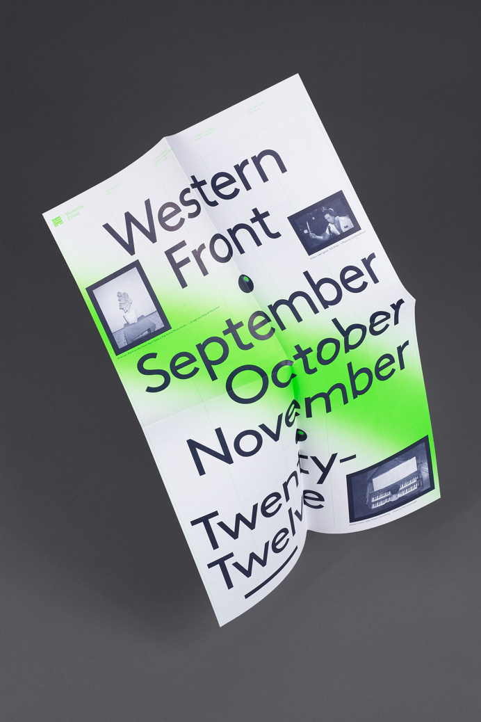 The 2012 edition of Western Front's events calendars. Distributed at locations throughout Vancouver and mailed to members, it features the