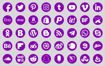 Round transparent background basic social icons purple colour