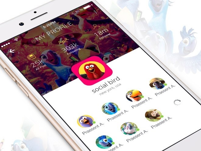 Social Bird : Free iOS App UI PSD