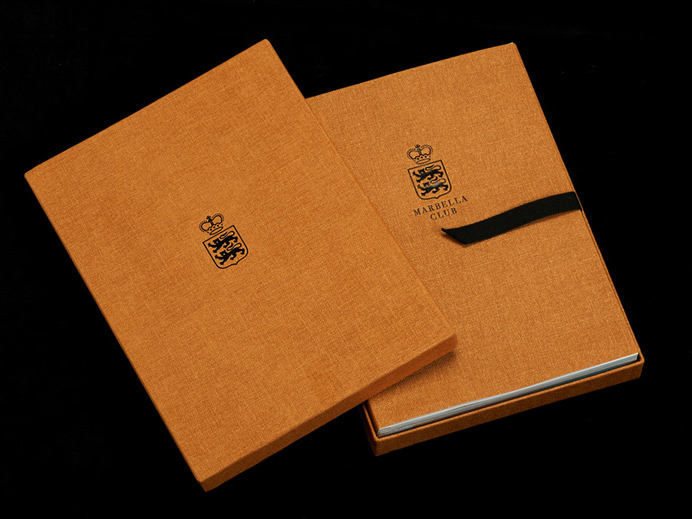 Block foiled brochure designed by Pentagram for Spanish hotel, golf club and spa resort Marbella Club #sg