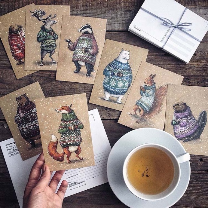 winter animals in sweaters