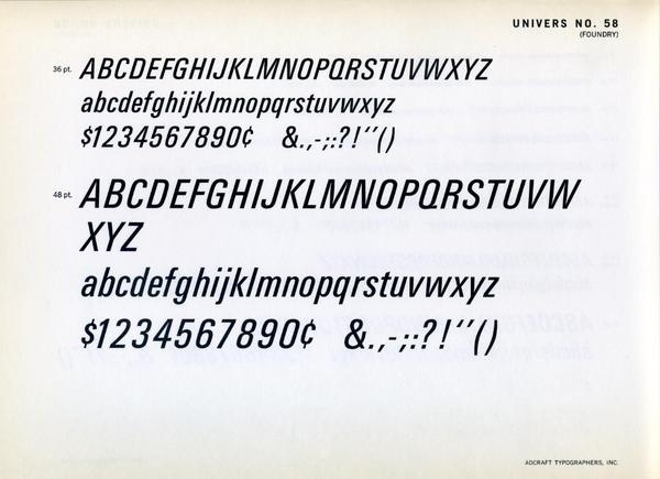 Univers 58 type specimen #type #specimen #typography