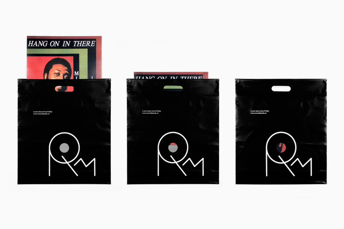 Visual identity and plastic carrier bag design for Record Mania designed by Bedow #record #rm #bedow