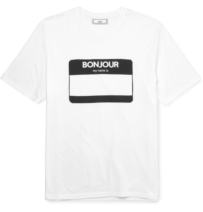 AMI Bonjour Embroidered And Printed Cotton-Jersey T-Shirt