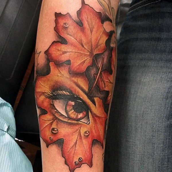 #Orange #Salmon #leaves with an #eye #tattoo