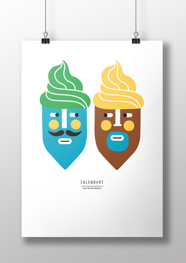 Calendart  |   http://calendart.nlCalendart is a calendar illustrated by 13 illustrators from all over Europe. Calendart is a project by #cream #print #calendart #illustration #poster #ice