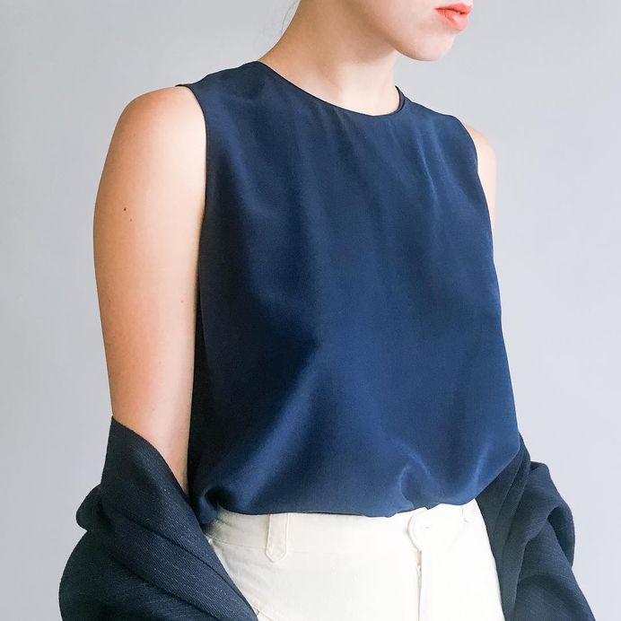 Vintage navy blue silk sleeveless blouse