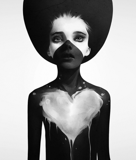 Burciaga #creative #white #woman #black #artwork #paper #art #painting #drawing