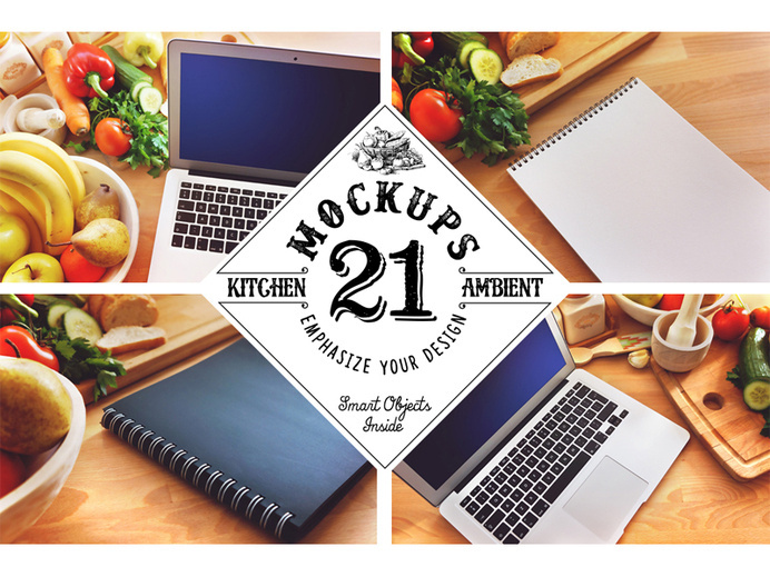 21 display-ready mockups ideal to showcase your culinary-related design. #smartobject #branding #hipster #retro #food #image #wood #vintage #hi-res #frame #mock #backround #design #header #kitchen #logo #mockup #photo #vegetables #hero #notebook #canvas #premium #display #insignia #up