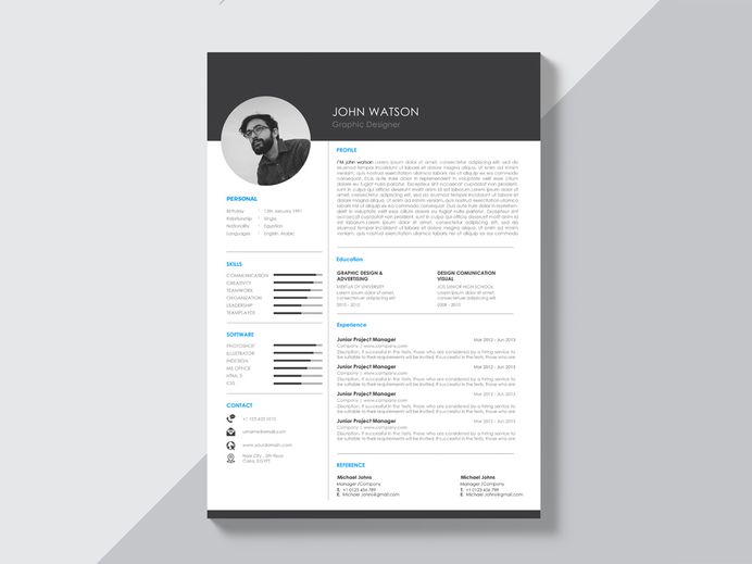 Free Black and White Curriculum Vitae Template with Modern Design
