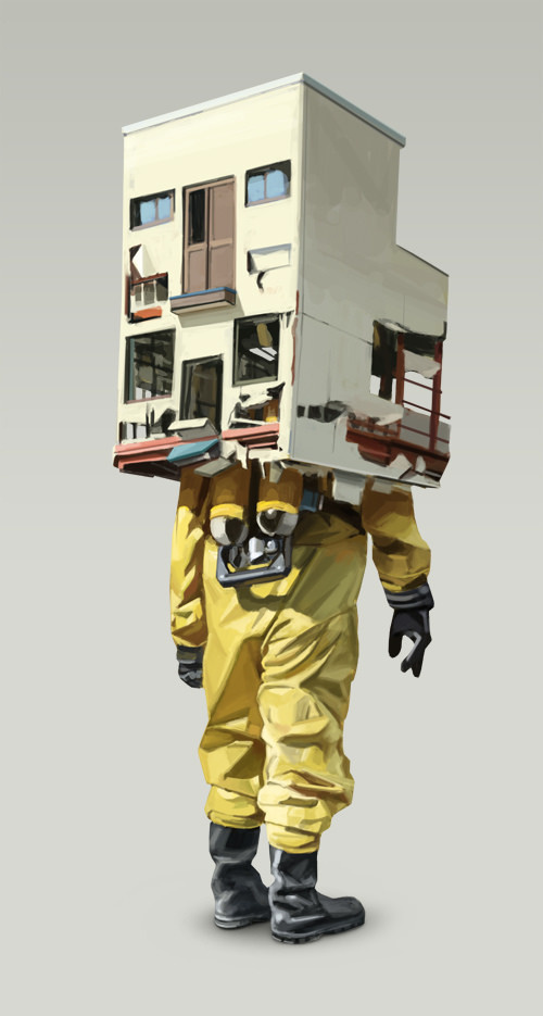 Tapio Mömmö's Digital Drawings Offer a Humorous Take on Superhuman Powers | Hi-Fructose Magazine #bizarre #superhuman #power #digital #illustration #building #painting #art #surreal #suit #drawing