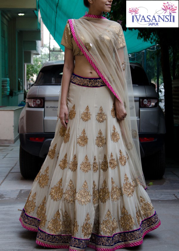 Vasansi Traditional Cream Wrinkle Crepe Lehenga Choli