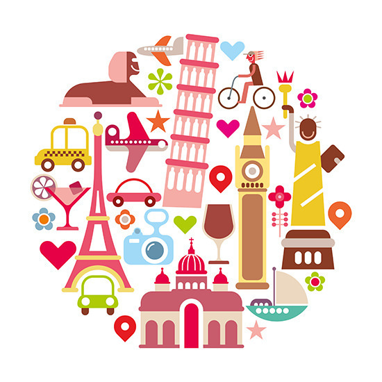 Travel vector icon set #paris #roma #london #round #vacation #journey #travel #icons #landmark #york #new
