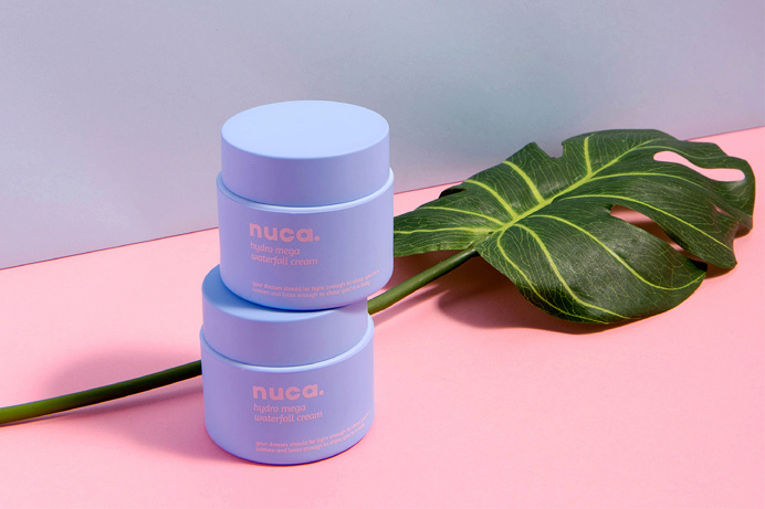 nuca Brand corporate Design branding by eggplant factory beauty cosmetic cosmetics beautiful pink violet typography minimal japan branding g