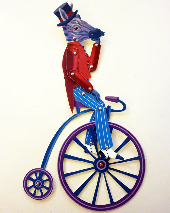 Zebra Victorian Bike Critter Paper Puppet Set #doll #puppet #zebra #bike #paper #toy