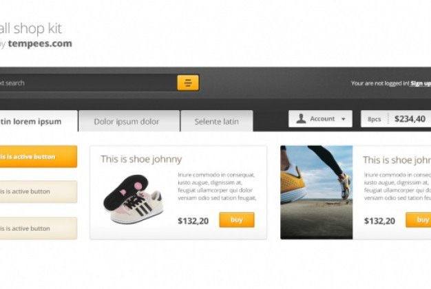 Shopping kit with menu and products Free Psd. See more inspiration related to Menu, Shopping, Shop, Elements, Search, Buttons, Psd, Block, Products, Horizontal, Kit, Small and Eshop on Freepik.
