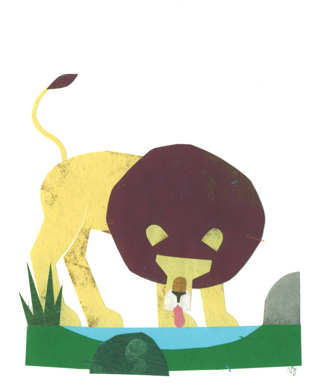 Veronique Joffre, "Africa in Crouch End" exhibition, colagene.com #water #woman #africa #lion #block #illustration #nature #paper #cutout