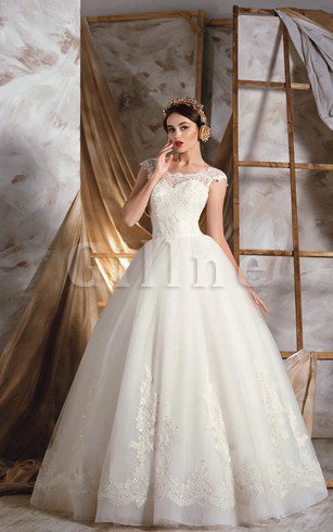 Abito da Sposa Cappellino in Organza Lunghi Barchetta Allacciato