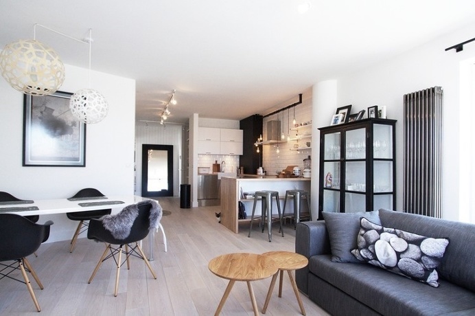 kitchen, dining room, living room