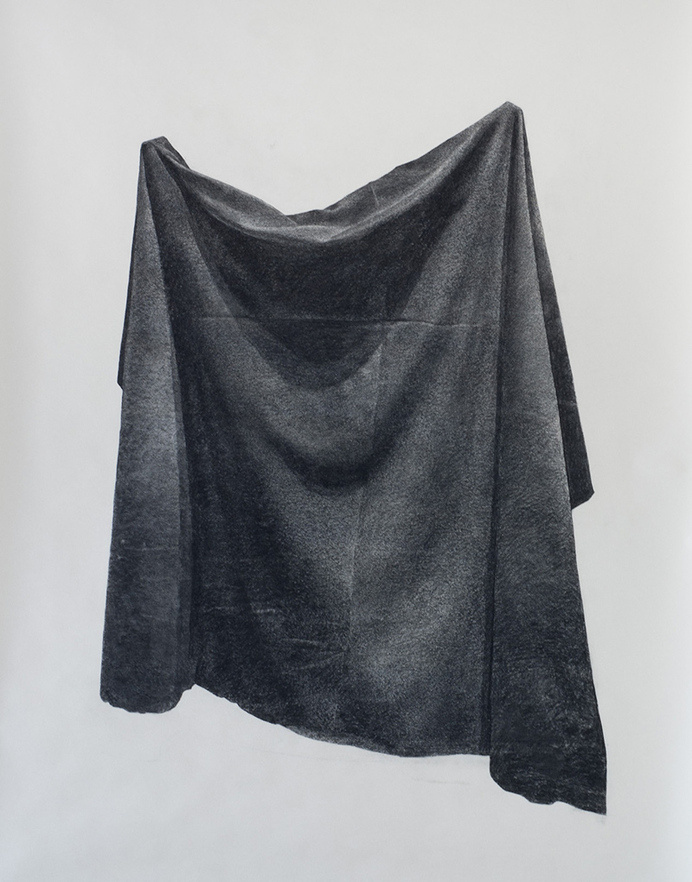 Veil by Eli Horn Charcoal on paper #fabric #charcoal #drawing #black #art #still #paper #life