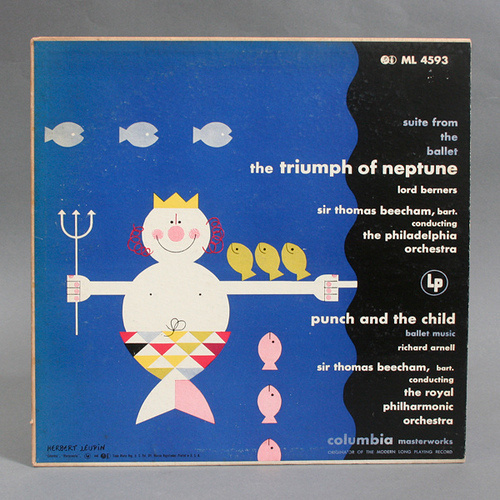 Thriumph of Neptune LP Cover by Herbert Leupin #swiss #modern #fish #record #cover #illustration #mid #vintage #century #neptune