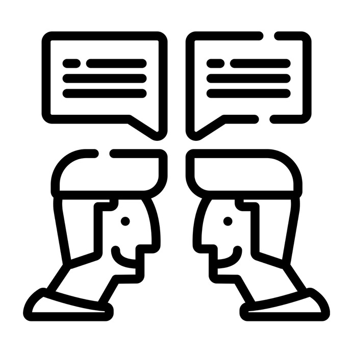 See more icon inspiration related to talk, chat, negotiating, chatting, users, conversation, communications, speech bubble, bubble speech, message, interface, communication and people on Flaticon.
