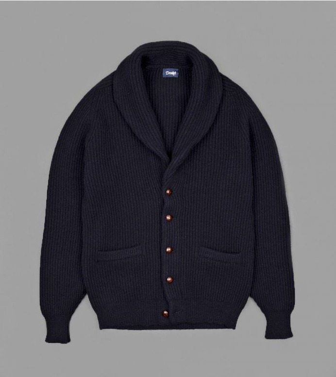 Navy Lambswool Shawl Collar Cardigan | Drake's