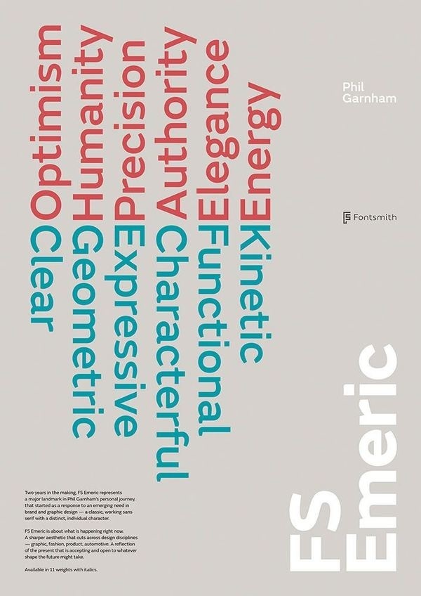 FS Emeric launch poster by Believe in® #fontsmith #fs #geometric #emeric #poster