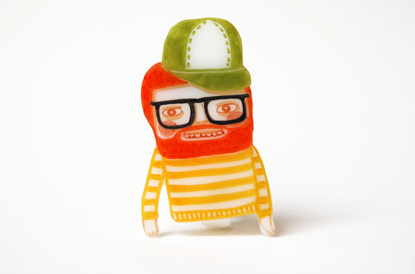 TOBIAS shrink plastic brooch, beardy red haired friend #pictoplasma #redhead #ginger #character #brooche