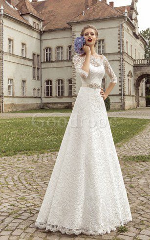 Robe de mariée distinguee avec ruban a-ligne ceinture en étoffe col en bateau