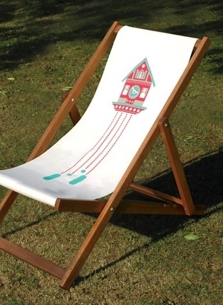 Made By Morris #printed #silkscreen #red #pink #deck #chair #blue #aqua #hand