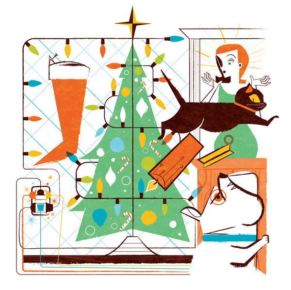 Christmas #tree #reifsnyder #cat #christmas #illustration #colors #holiday #scotty #dog