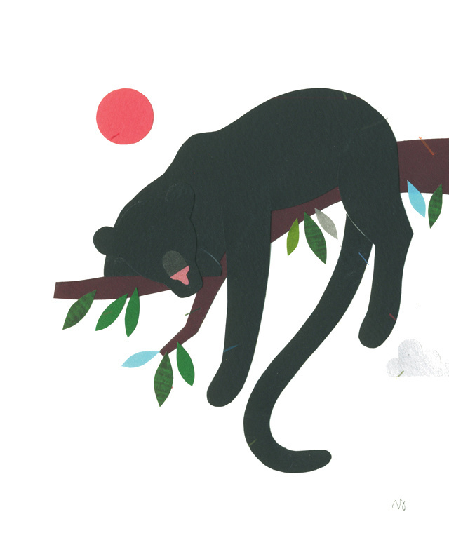 Veronique Joffre, "Africa in Crouch End" exhibition, colagene.com #illustration #paper #africa #nature #panther #woman #cutout #block