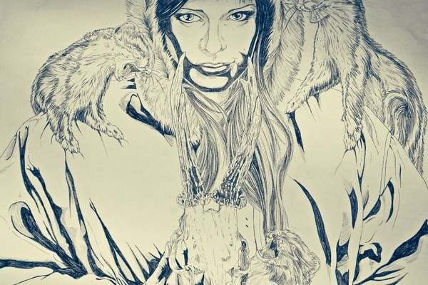 Skaði #semeano #pedro #goddess #graphic #illustration #skadi #stoat #skull #drawing #allegiance #winter