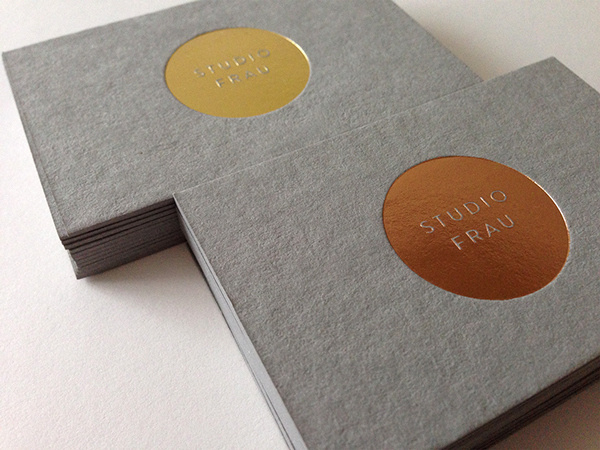Business card design idea #258: studio frau business cards on Behance #gold foil #gray cardboard #minimal branding
